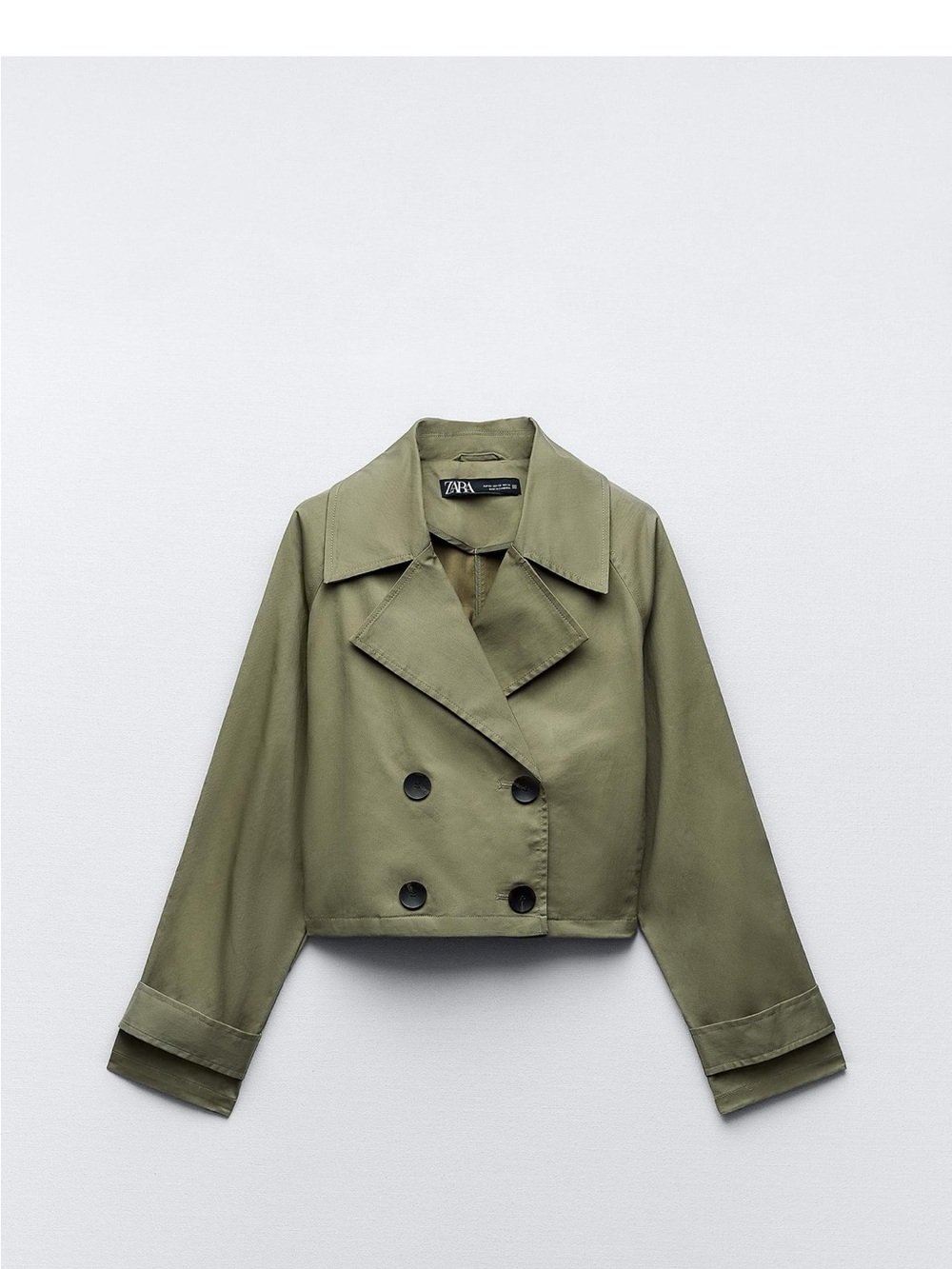 Zara Cropped Olive Double-Breasted Trench Coat